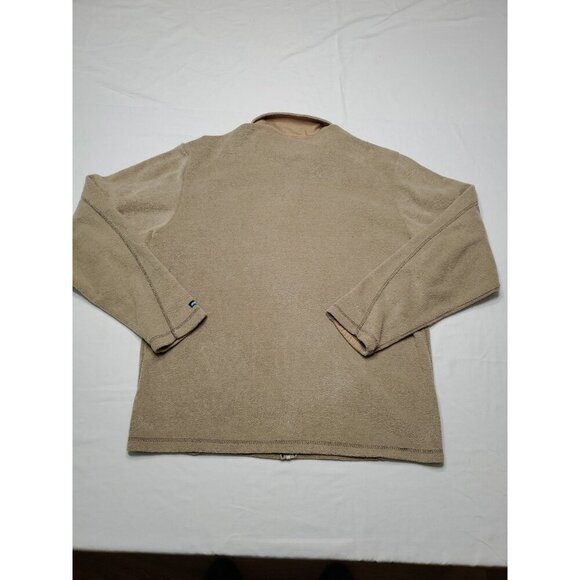 Kavu Fleece Jacket Mens Large Tan Full Zip Zip Chest Pocket Canvas Elbow Patches - Picture 2 of 11